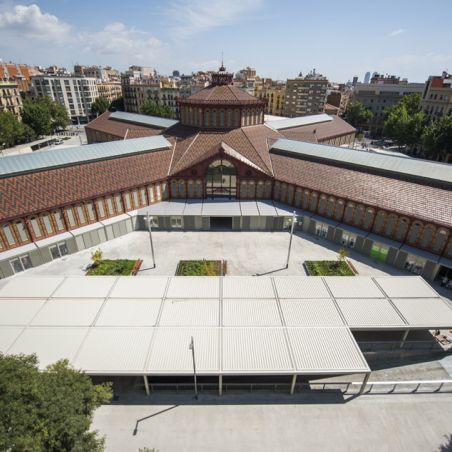 View from the air of the pergolas in the market